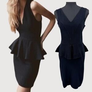 GANNI Miss Marple V-Neck Peplum Dress Black Size S